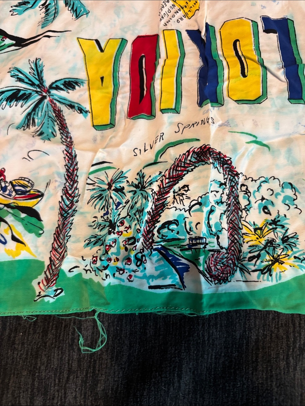 Vintage Delta Air Lines Florida Print Green Border Silk Scarf - Picture 11 of 17